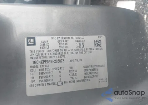 2011 Chevrolet Silverado 1500 Work Truck from USA, damaged, VIN 1GCNKPE05BF203872